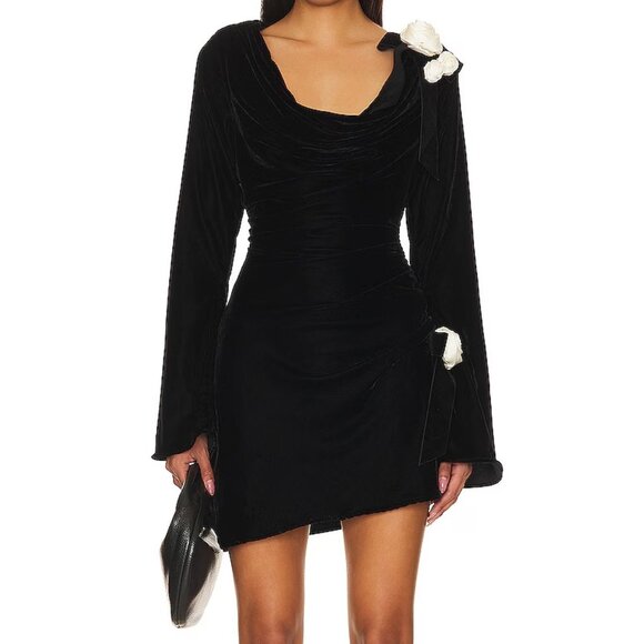 NWT FOR LOVE AND LEMONS TAMERA BLACK VELVET MINI DRESS WITH ASYMMETRICAL HEM XS - Picture 1 of 9